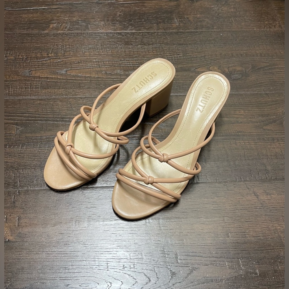 SCHUTZ Tan Strappy Heel Sandals Block Heel Open Toe Size 7